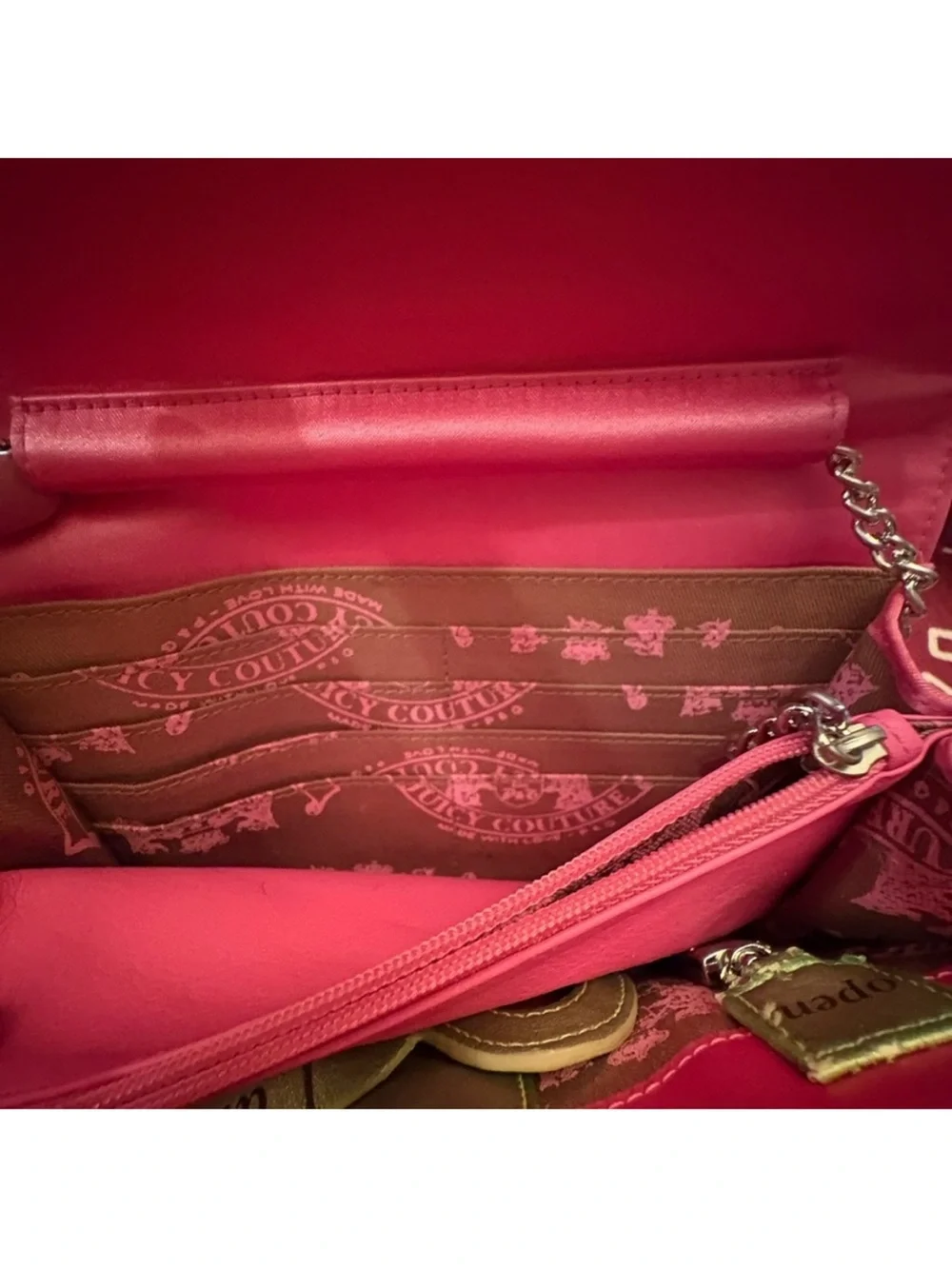 Juicy Couture Y2K Vintage Coral Pink Leather Crossbody with Gold Chain